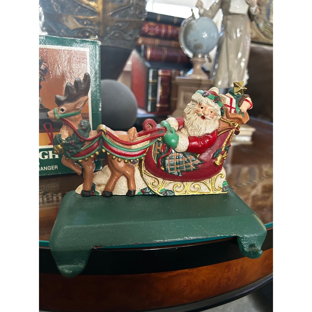 Midwest Importers Cast Iron Santa Sleigh Reindeer Double Hook Stocking Hanger